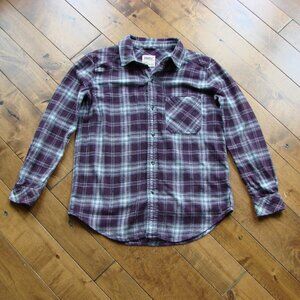 Aritzia TNA Purple Wine Plaid Flannel Shirt Button Up Oversized Boyfriend XS